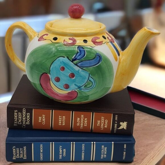 Hausenware VTG Teapot Colorful Yellow Festive Artist Handpainted Crackle Design - Picture 2 of 12